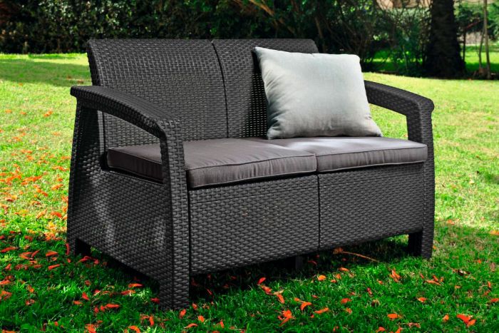 Диван двухместный Corfu Love Seat, Серый (1280×700×790мм)